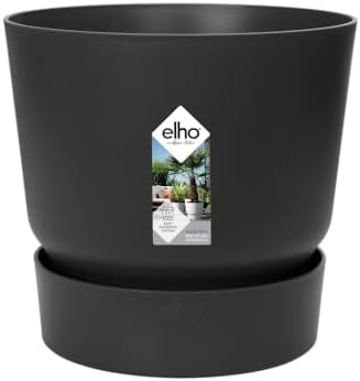 Elho Greenville Round 18 - Outdoor Planter - 100% Recycled Plastic - Ø 46.5 x H 17.5 cm - Black/Living Black