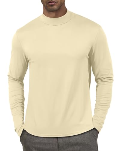 Men's Fashion Shirts Long Sleeve Mock Turtleneck T-Shirts Casual Thermal Undershirt Tops Khaki L