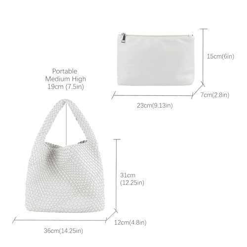 Image of Woven Tote Bag for Women with Purse, Vegan Leather Hobo Bags Large Handmade Underarm Shoulder Bag
