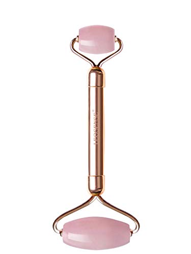 Leosense Premium Metall Rosenquarz Jade Facial Massageroller 100% authentisch natürlicher Edelstein Gesicht Augen Hals Schönheit Massagerollen für Hautverjüngung, Augenringe, Falten entfernen Cover