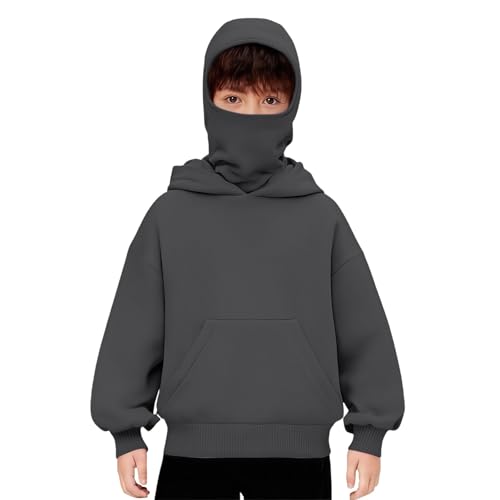 Kids Fashion Balaclava Hoodies Boys Girls Windproof Ski Winter Warm Jackets Oversized Loose Causal (Grey, 7-8 Years)
