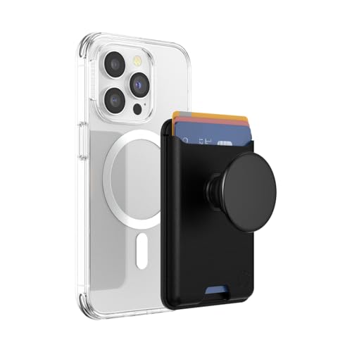 Image of PopSockets Phone Wallet with Expanding Grip and Adapter Ring for MagSafe, Phone Card Holder, Wireless Charging Compatible, Wallet Compatible with MagSafe, Vegan Leather- Black