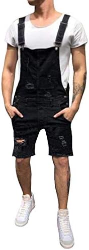 lisenraIn Men's Denim Bib Overalls Fashion Ripped Jeans Slim Jumpsuit with Pockets