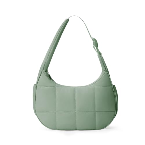 Image of Small Puffer Crescent Shoulder Bag for Women Lightweight Water-Resistant Nylon Purse with Adjustable Strap & Multiple Pockets