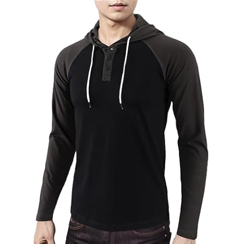 DESPLATO Men's Casual Vintage Slim Fit Workout Sports Hiking Lightweight Active Hoodie Jersey T-Shirts Black/H.Charcoal M Cover