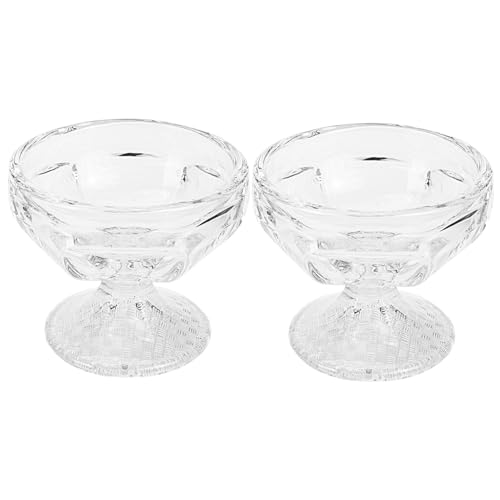 DECOMELODY 2 pezzi Ciotole in Vetro Trasparente per Dessert Design Base Alta Coppette Riutilizzabili per Yogurt Gelato e Pudding e Ristoranti