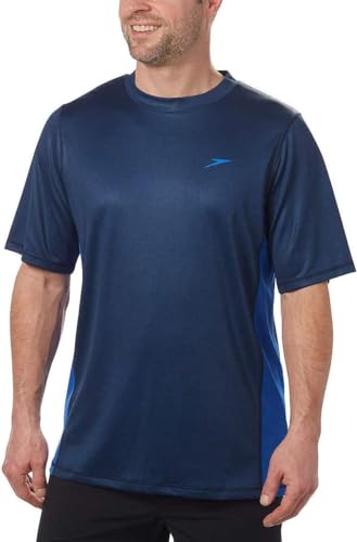 Speedo Men's Fitness UV Protection Rashguard Swim Shirt(New Navy,Medium)