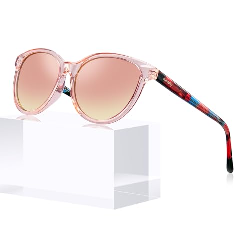 AVAWAY Round Acetate Pink Sunglasses Womens Trendy Polarized UV Protection