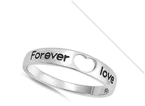 Forever Love Word Script Heart Promise Ring .925 Sterling Silver Band Sizes 4-102