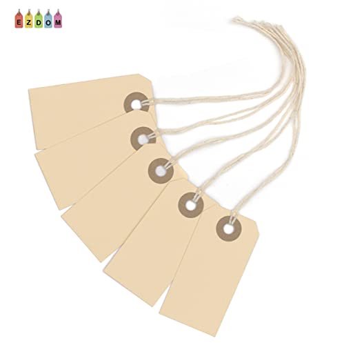 Manila Paper Tags With String - #1, 2 3/4” X 1 3/8” Box Of 100 Small Hang Tags With String Attached And Reinforced Hole, Manila Tags With Strings, Shipping Tags With String #TOP7