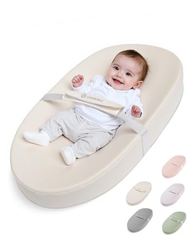 Image of COMOMY Baby Changing Pad with Wipeable & Waterproof PU Cover, Contoured Diaper Changing Pad for Dresser with Non-Slip Safety Belt, Portable and Lightweight, Large Cushioned Foam, Beige