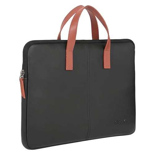 Image of BonKaso Slimline Laptop Sleeve for 14 Inch Laptop | PVC Foam Leather Water Resistant Padded Laptop Cover | Slim Lightweight Laptop Sleeve for Office Travel Men Women - Black