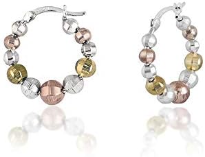 ARGENTO REALE925 Sterling Silver Beaded Hoop Earrings, Tricolor Hoop Earrings For Women, 25MM 3 Color Hoop Earring