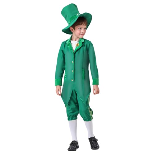 Generisch Costumes ethniques irlandais pour garçons et filles de spectacle de scène pour enfants pour la Saint Patrick, vert, 9-10 ans