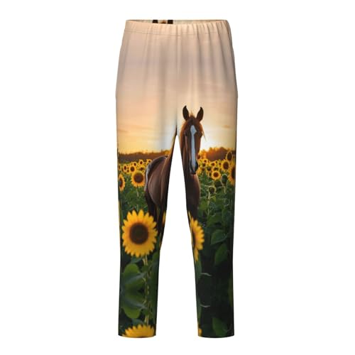 Pajama Pants Pajama Bottoms with Elastic Waistband Sleepwear Lounge PantsAnimal Horse Sunflowers Fields
