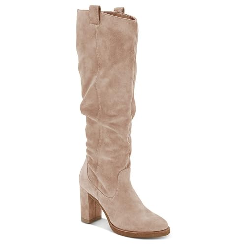 Juliet Holy Women's Knee High Boots Chunky Block Heel Wide Calf Round Toe Side Zipper Fashion Dress Boot