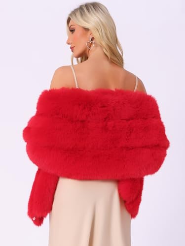 Allegra K Women's Faux Fur Shawl Elegant Wedding Cocktail Party Scarf Wrap Cape Shoulder4