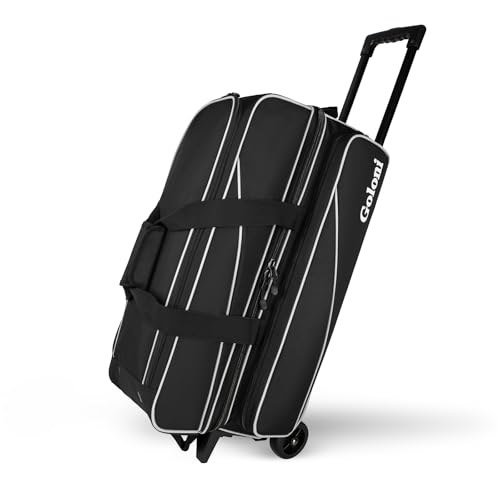 Goloni 3 Ball Bowling Bags with Wheels,Rolling Bowling Bag with Separate Shoe Compartment(Up To US Men Size 16),Bowling Bag for 3 Balls & Accessories,Retractable Handle Extends to 41''