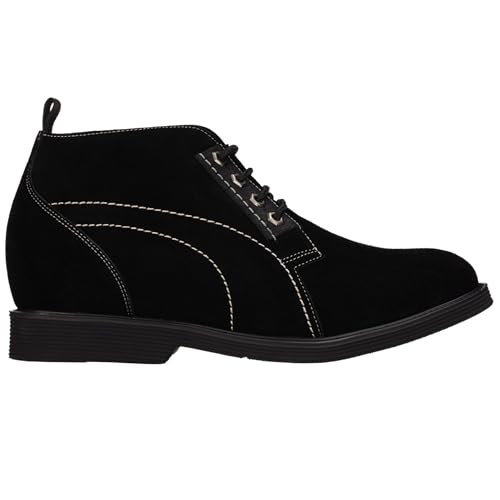 Image of CALTO Men's Invisible Height Increasing Elevator Shoes - Black Suede Leather Chukka Lace-up Ankle Boots - 3.2 Inches Taller - K9913 - Size 9 D(M) US