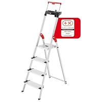 Hailo L85 ComfortLine Alu-Sicherheits-Stehleiter - 4 XXL-Stufen belastbar bis 150 kg - Tiefe Standfläche & Haltegriff - Stehleiter mit Ablage - Aluleiter Made in Germany - Leiter rostfrei - Silber – Ansicht 1