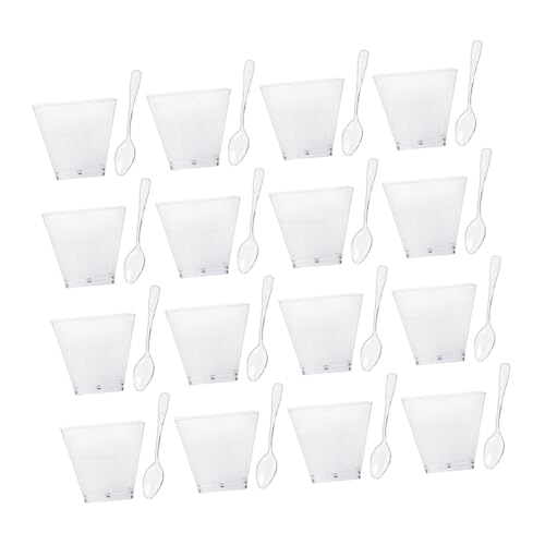 CHILDWEET 100セット クリア デザートカッププラスチック製前菜カップ スプーン付きパーティー用使い捨てスナック ムース デザート用