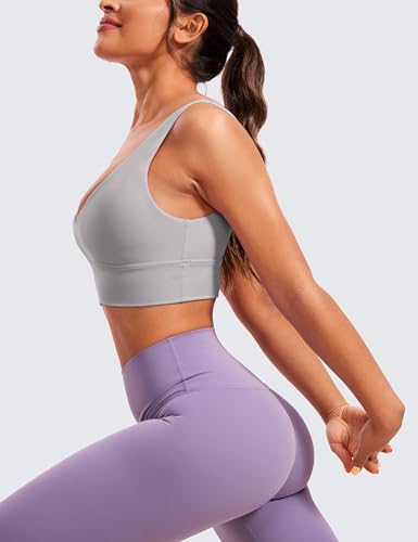Image of CRZ YOGA Butterluxe V Neck Longline Sports Bra | Light Support, Removable Pads, Yoga, Extremely Soft, U Back, Wide Straps, for Women