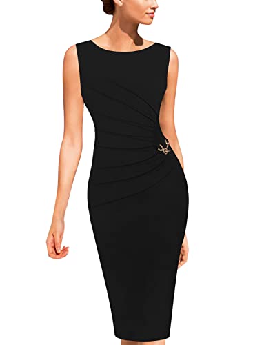 Image of VFSHOW Womens Work Office Business Casual Sleeveless Ruched Elegant Professional Church Cocktail Party Pencil Sheath Dress