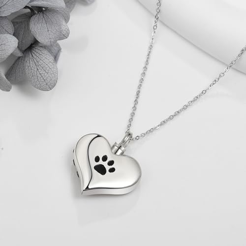 URONE Dog Urn Necklace for Ashes Sterling Silver Dog Heart Urn Pendant Necklace Memorial Gifts Keepsake Memory Cremation jewellery for Women - Image 3