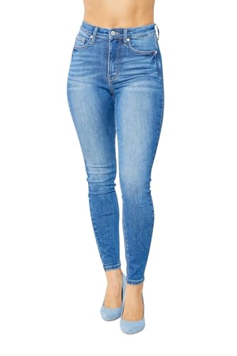Judy Blue High Waist Tummy Control Classic Skinny Jeans (Medium Blue, 13)