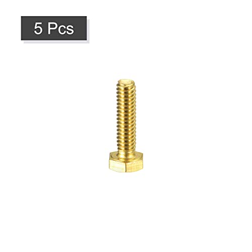 Image of uxcell Brass Hex Bolts, 1 /4-20x1 5pcs Fully Thread Grade 4.8 Solid Brass Hexagon Head Bolt Machine Screws for Machinery