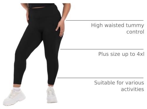 Image of SINOPHANT Plus Size Leggings for Women, High Waisted Tummy Control Buttery Super Soft Black Yoga Pants for Workout Running