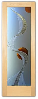 Frosted Glass Interior Door - Ribbon Reflection Moons - 3D Painted Frosted - Geometric - 28" x 96" - Book/Slab Door - Maple