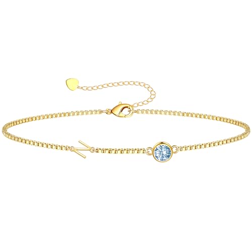 Image of Birthstone Bracelets for Women, Initial Bracelet Teen Stocking Stuffers Birthday Gifts for Teen Girls Initial Bracelet Trendy Letter A-Z Dainty Bracelet 21st 30th Mom Birthday Gift Birthstone Jewelry