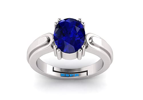 Neelam Ring 7.25 Rats 6.72 Carat Adjustable Blue Sapphire Ring for Men and Women - 11063 Silver Synthetic Sapphire Silver Synthetic Sapphire Silver Created Sapphire
