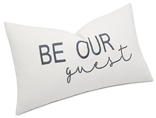 Eurasia Decor Be Our Guest Embroidered Lumbar Decorative Accent Pillow Cover - Entryway, Guestroom, Living Room - 12X20 Inches, Ivory #TOP1
