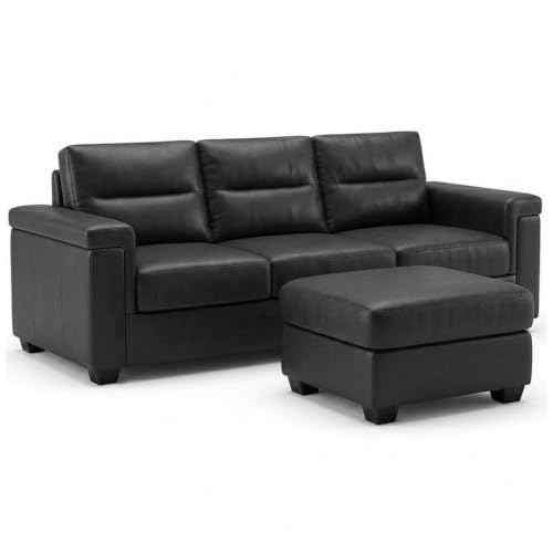 Image of FURNY Parker 3 Seater Sofa Set with Ottoman | Premium Suede Velvet Fabric Finish | Durable Comfort Sofa for Modern Living Room & Office Spaces (Black Leatherette)