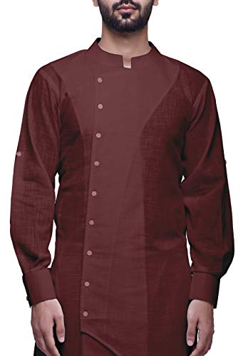 Image of Atasi Mandarin Collar Mens Kurta Shirt Solid Cotton Flex Long Kurta for Boys