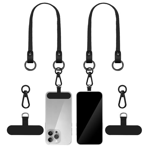 Hovmwey Stretchy Phone Lanyard Tether, 2 Pack Phone Leash Anti-theft Phone Strap for Anti-drop Outdoor Hiking Cycling Climbing Universal for Most Cell Phones, Black