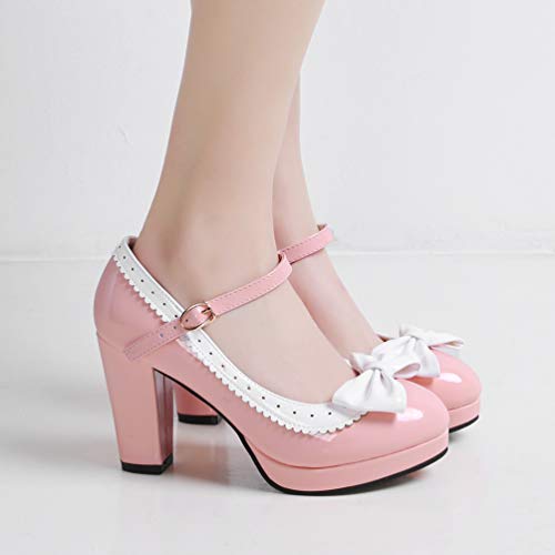 Caradise Womens Sweet Vintage Rockabilly Shoes Chunky Platform Mary Janes with Bows2