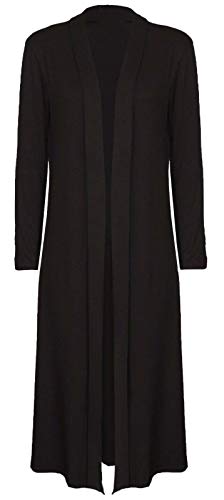 Shop Nova® Ladies Maxi Long Length Boyfriend Cardigan Collared Top Long Full Sleeve Floaty (Black, 26)