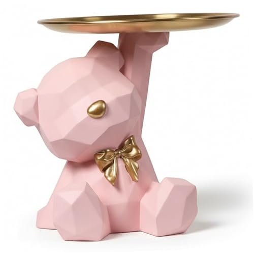 Sculpture d'ours décorative en résine avec coupelle dorée pour bijoux et cosmétiques - 2