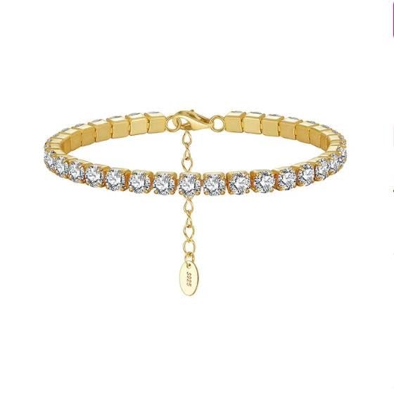 Bracelet tennis argent fin cristal diamant carré 4mm bijou femme tendance