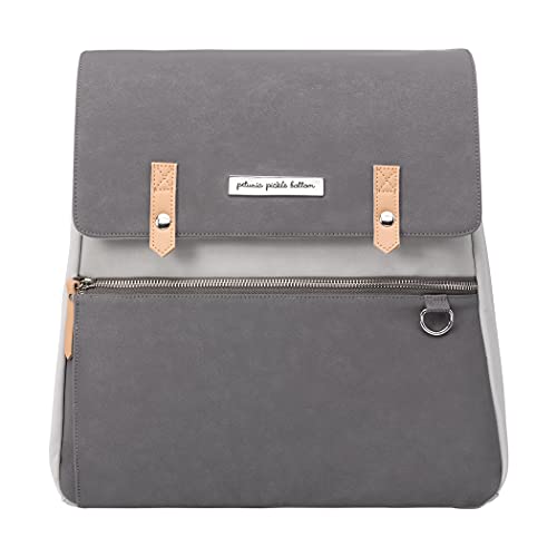 Image of Petunia Pickle Bottom Meta Backpack | Diaper Bag Backpack for Parents | Comfortable, Spacious, & Sleek for On The Go Moms & Dads | Grey Pearl Nubuck Leatherette