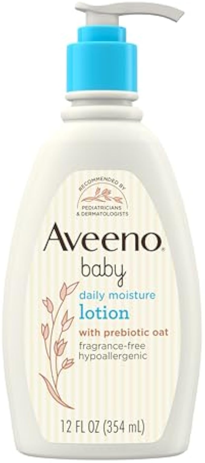 Aveeno Baby Daily Moisture Body Lotion for Delicate Skin, Natural Colloidal Oatmeal & Dimethicone, Hypoallergenic Moisturizing Baby Lotion, Fragrance-, Phthalate- & Paraben-Free, 12 fl. oz