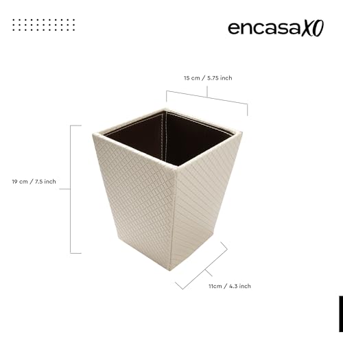 Image of Encasa XO Leather Dustbin for Home | 3 L (15x19 cm)(Small) Waste Bin for Bedroom, Washrooms, Kitchens Office, Hotel | Noise free, Floor Safe Trash Can | Textured Leather Garbage Bin - Cream