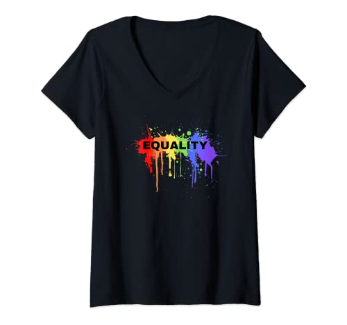Mujer Rainbow Splatter LGBTQ+LGBT Igualdad pride month tee Camiseta Cuello V