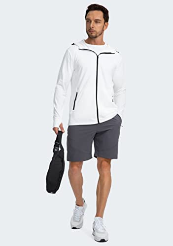 Sejuani Men's Upf 50+ Light Jacket Full Zip Sun Protection Hoodie Long Sleeve Sun Shirts For Men Hiking Fishing Zip Pockets(White_M) #TOP5
