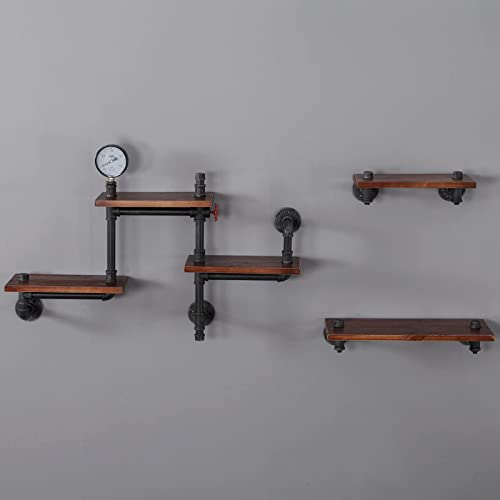SSS Furniture Industrial Floating Pipe Wall Shelves Rustic Wood Shelving, 5 Layer Pipe Design Bookshelf DIY Shelving for Living Room Bathroom Farmhouse Bar Industrial Decor SSS Furniture Industrial Floating Pipe Wall Shelves Rustic Wood Shelving, 5 Layer Pipe Design Bookshelf DIY Shelving for Living Room Bathroom Farmhouse Bar Industrial Decor