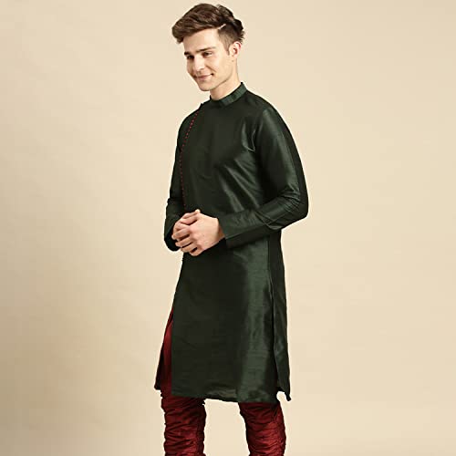 Image of Sanwara Regular Men's Tunic Kurtas (SK844 Fourleaf Green Small)