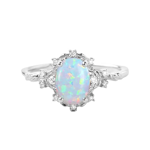 10K 14K 18K Gold Opal Rings for Women Center 1.5CT Oval Opal and Moissanite Engagement Rings with Text Engraving 6